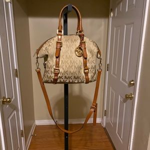 tan and cream mk purse and wallet